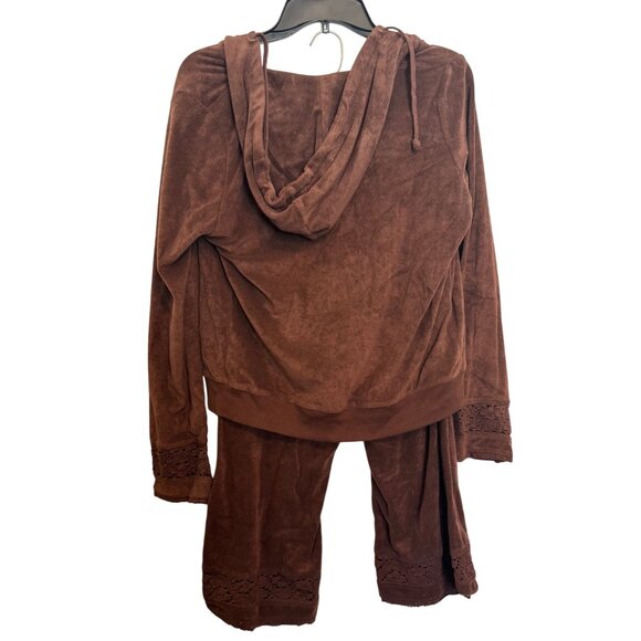 Vintage Y2K BCBGMaxAzria Brown Velour Hooded Jacket & Cropped Pants Set Women Si - Picture 3 of 6